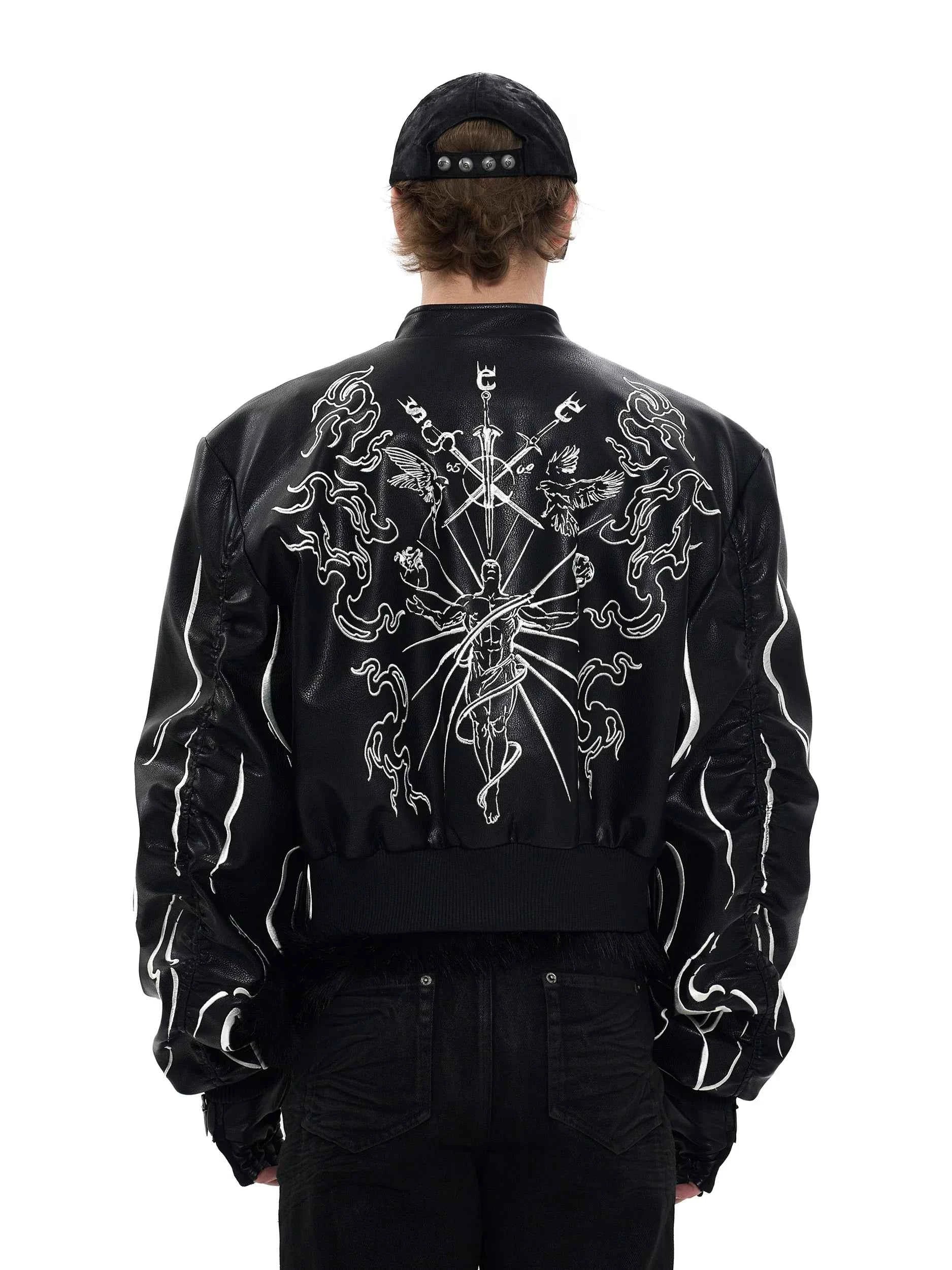 Stylish Embroidered PU Leather Motorcycle Jacket
