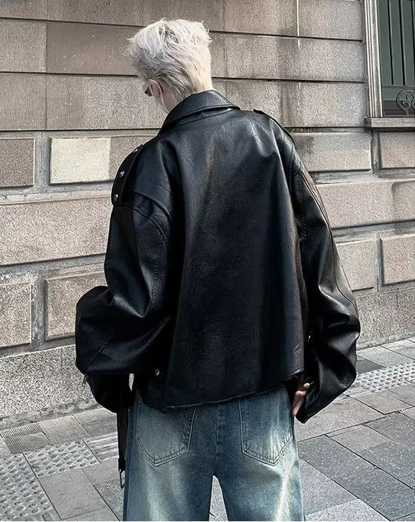 American Style Loose Fit Leather Motorcycle Jacket