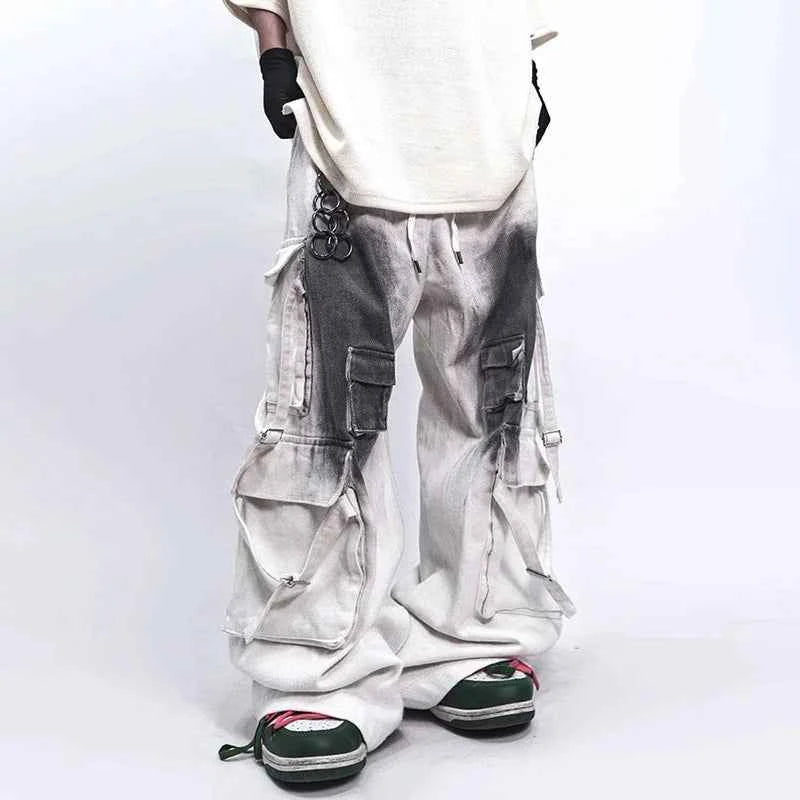 Trendy Loose Multi-Pocket Sleek Lines Jeans