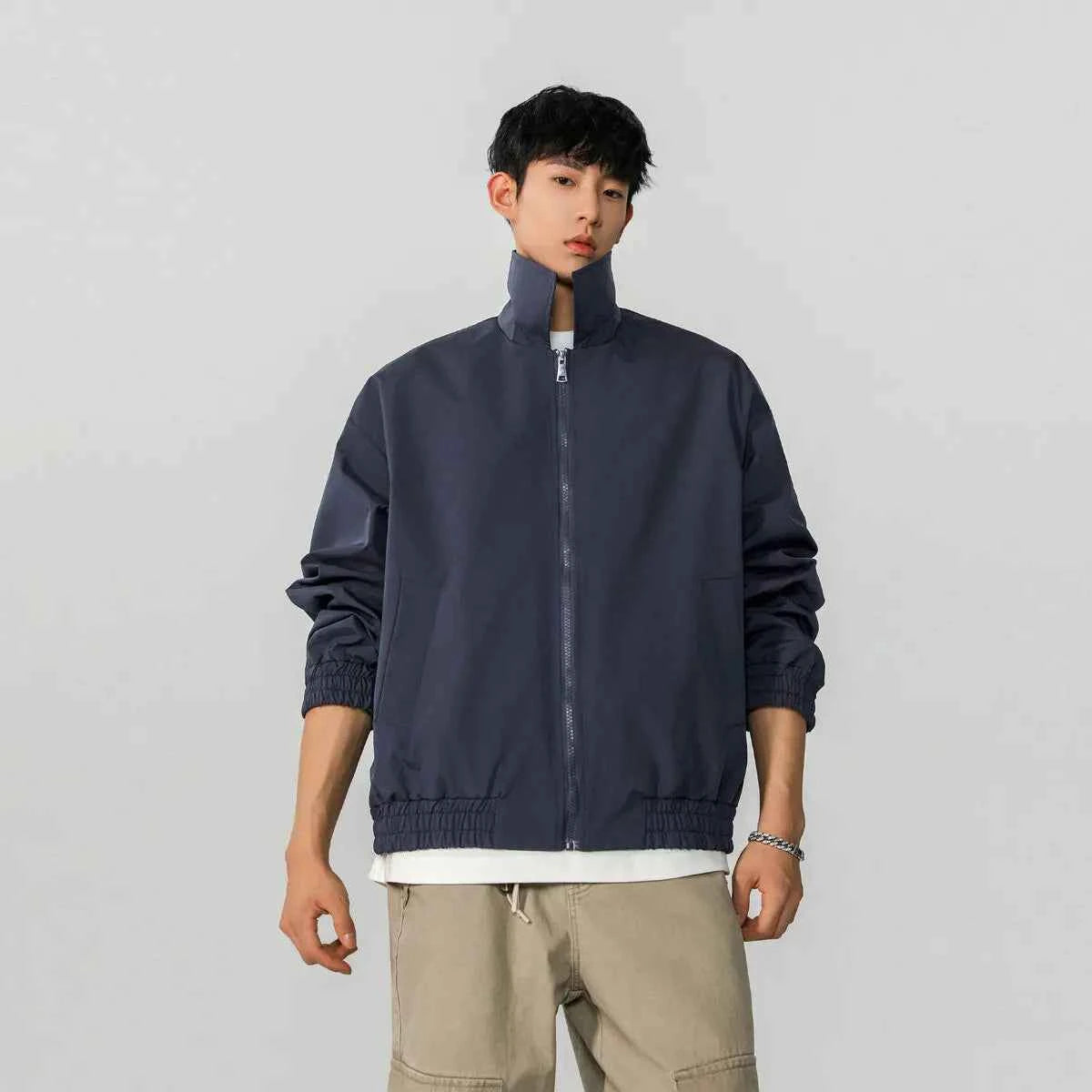 Classic Solid Color Casual Zip-Up Jacket