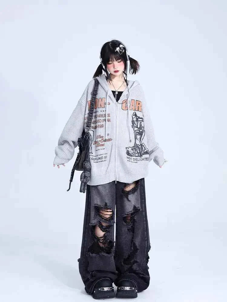 High Waist Ripped Hole Baggy Jeans