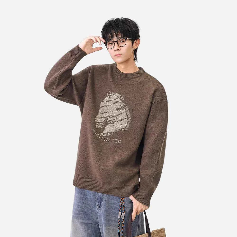 Cozy Winter Horse Pattern Crewneck Sweater