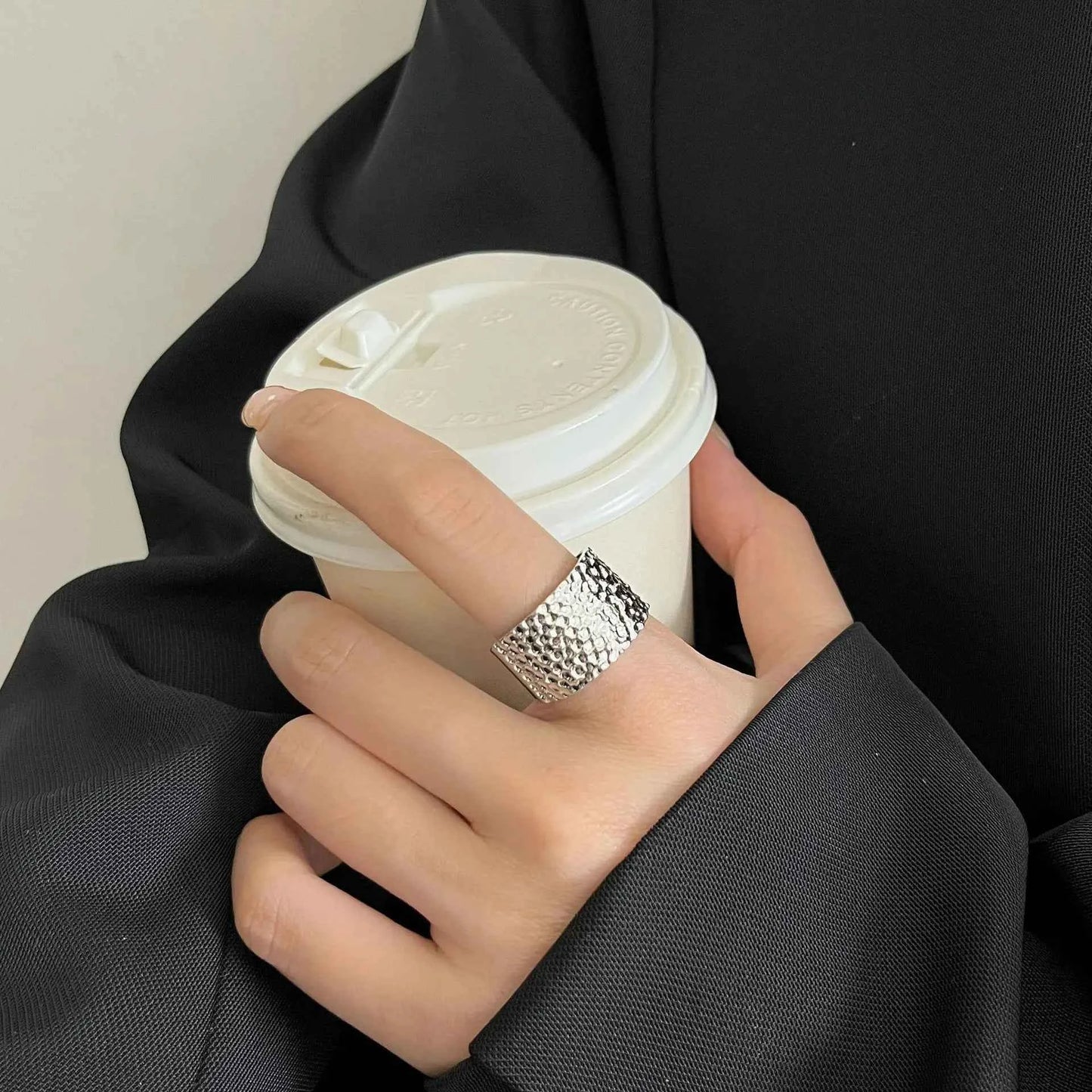 Geometric Wide Irregular Silver Finger Ring