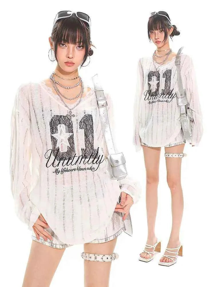 Hollow Out Lace Sexy V-Neck Long Sleeve T-Shirt