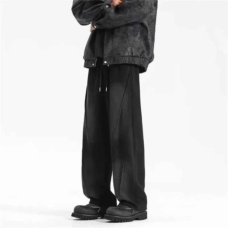 Men's Casual Pleated Drawstring Straight Leg Sweatpants