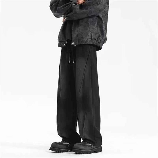 Men's Casual Pleated Drawstring Straight Leg Sweatpants