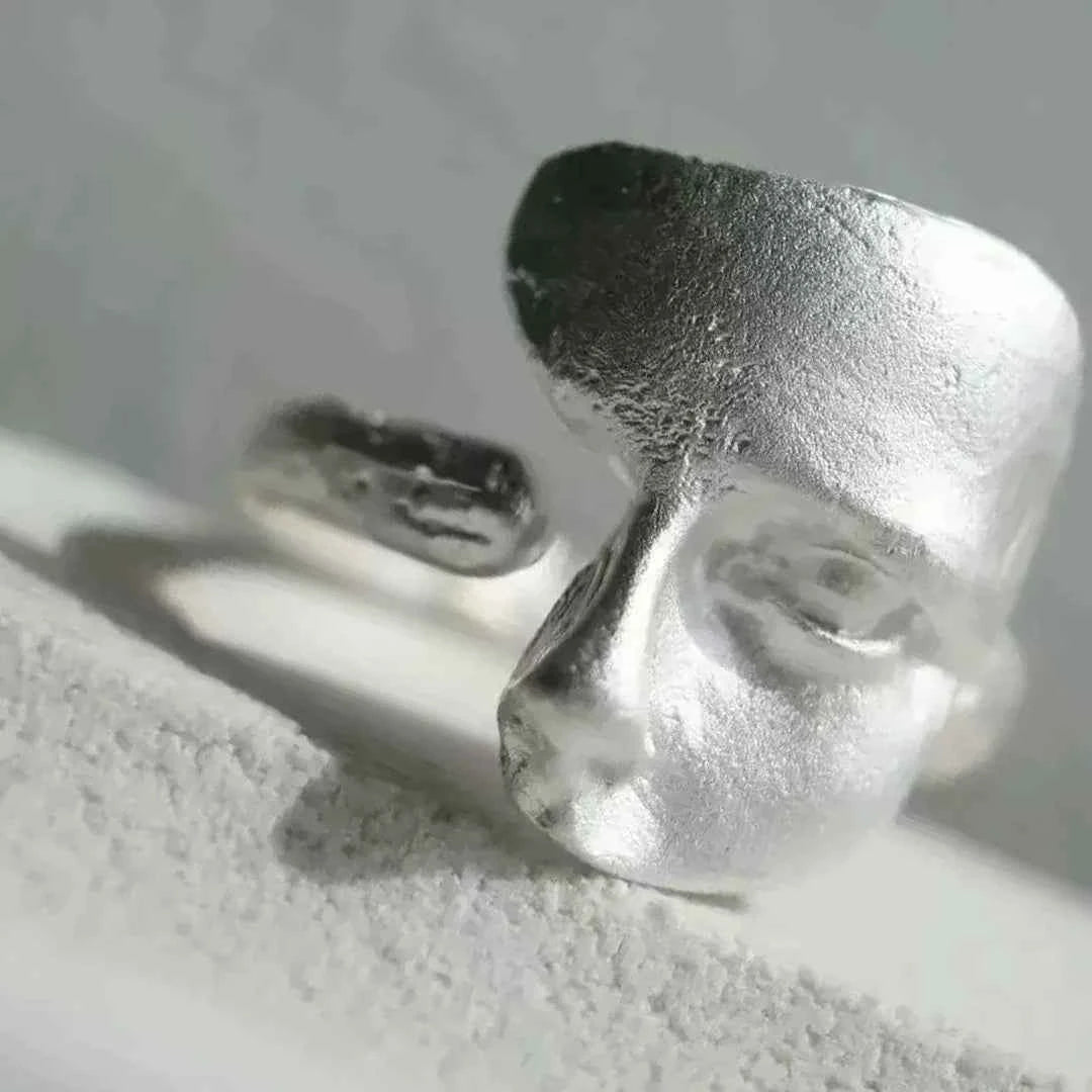 Vintage Irregular Sterling Silver Mask Ring