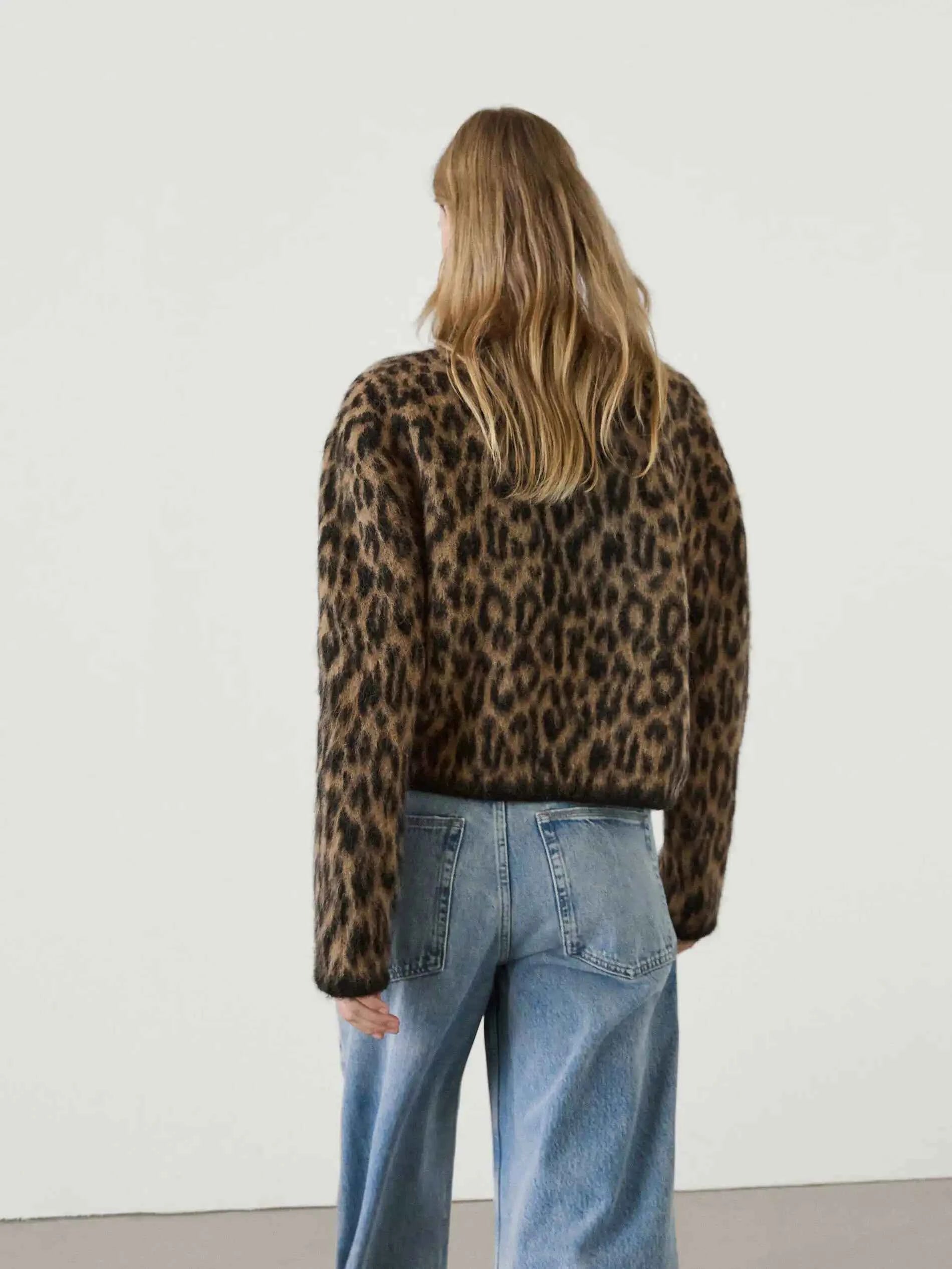 Ethereal Brown Leopard Print Round Neck Cardigan