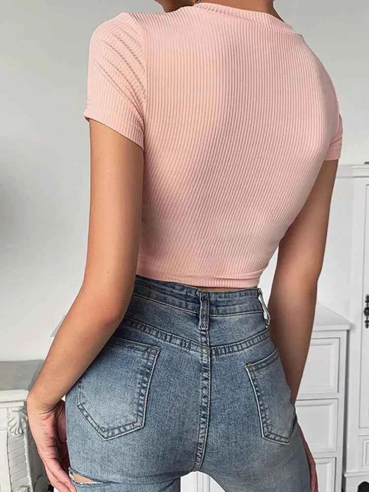 Pink Y2K Aesthetic Slim Fit Crop Top