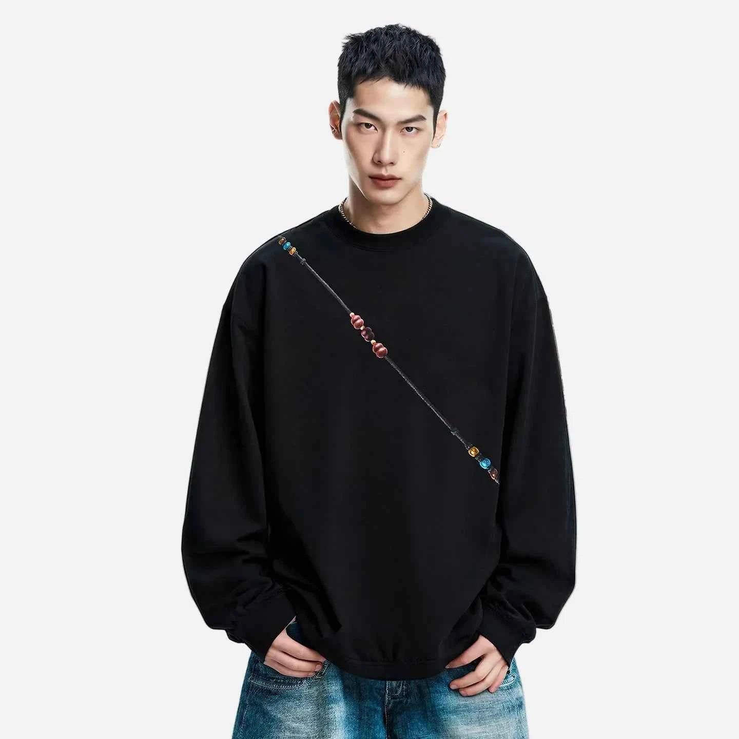 Streetwear Gradient Beaded Crewneck Sweatshirt