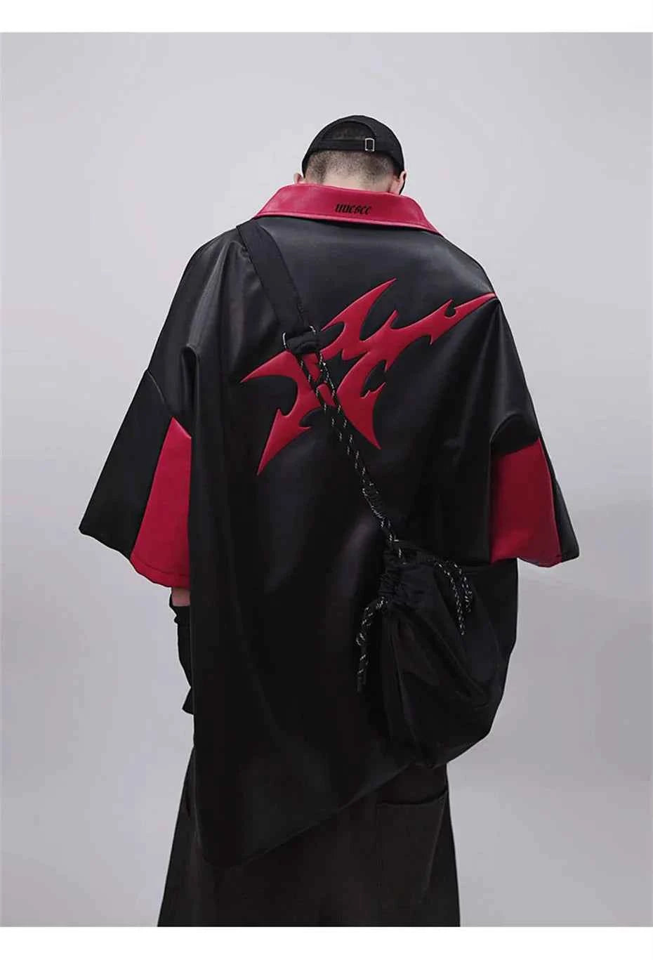 Men's Punk Short Sleeve Zipper Print Leather Jacket