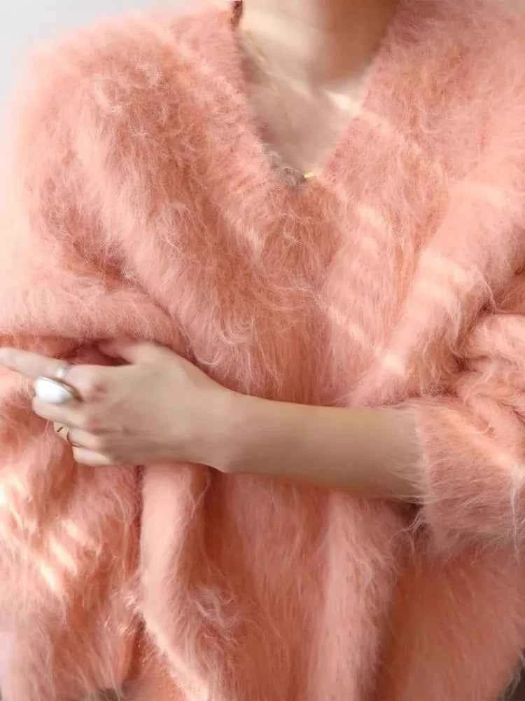 Soft Pink Long Sleeve Mink Wool Sweater