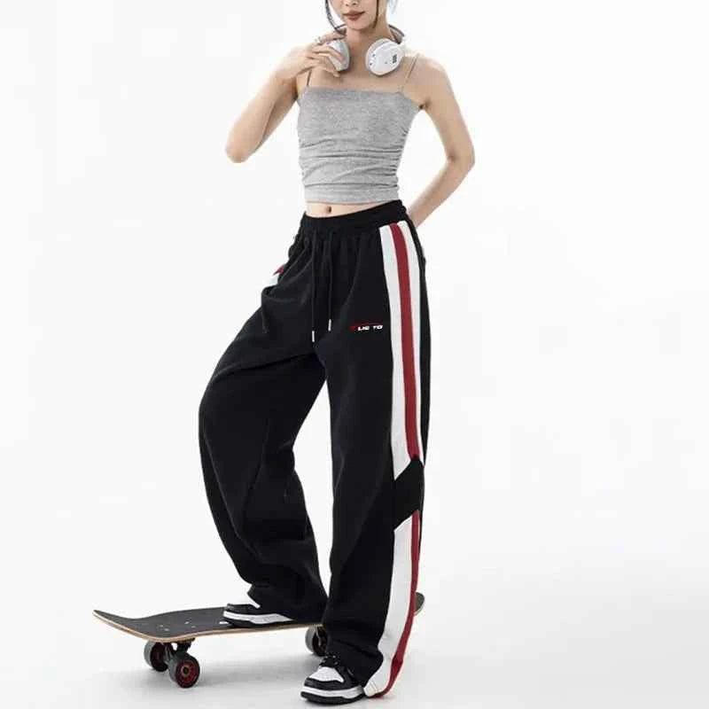 Streetwear High Waist Grey Stripe Sweatpants