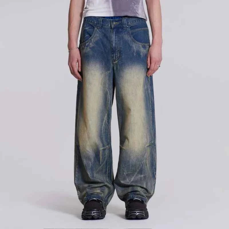 Vintage Wing Pattern Baggy Wide Leg Jeans