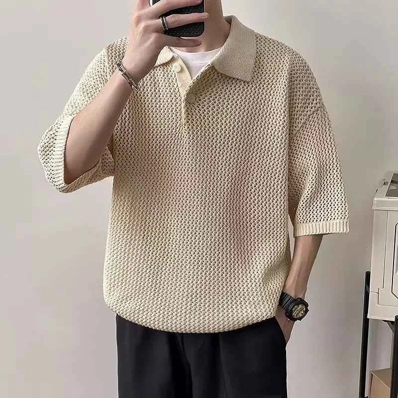 Classic Breathable Solid Color Knitted Polo T-Shirt