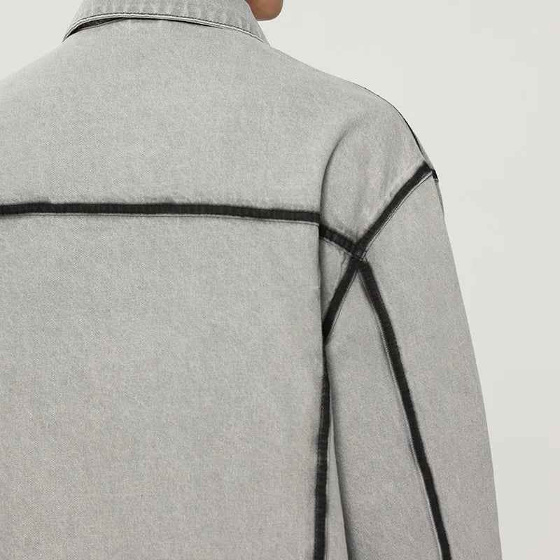 Gray Korean Style Vintage Motorcycle Denim Jacket