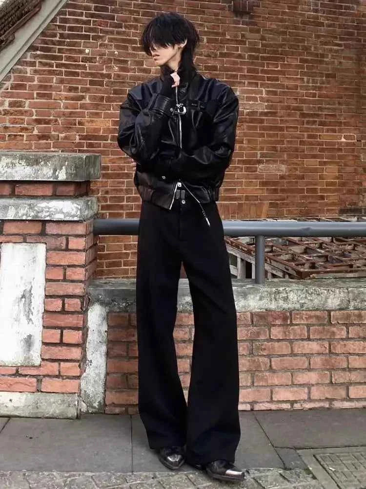 Black Stand Collar PU Leather Jacket