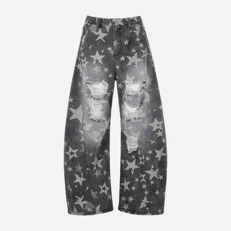 Camo Destroyed Loose Fit Boyfriend Denim Jeans