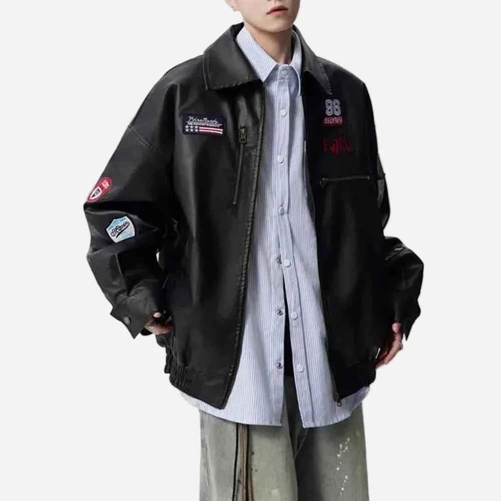 Trendy Retro Embroidered Leather Racing Jacket