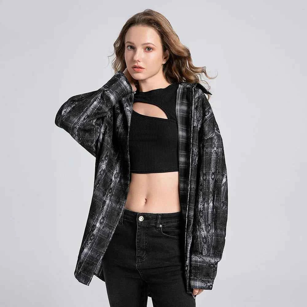 Women Retro Plaid Overshirt Long Sleeve Shirt