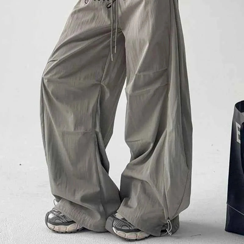 Gray Parachute Letter Embroidery Cargo Pants