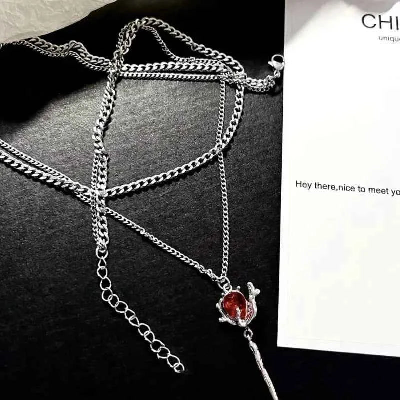 Rave Gift Gothic Red Rose Pendant Necklace