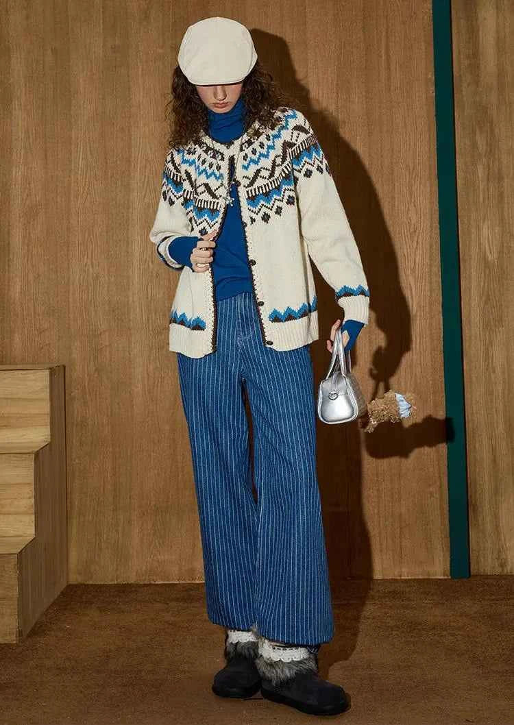 Y2K Cozy Fair Isle Color Block Cardigan