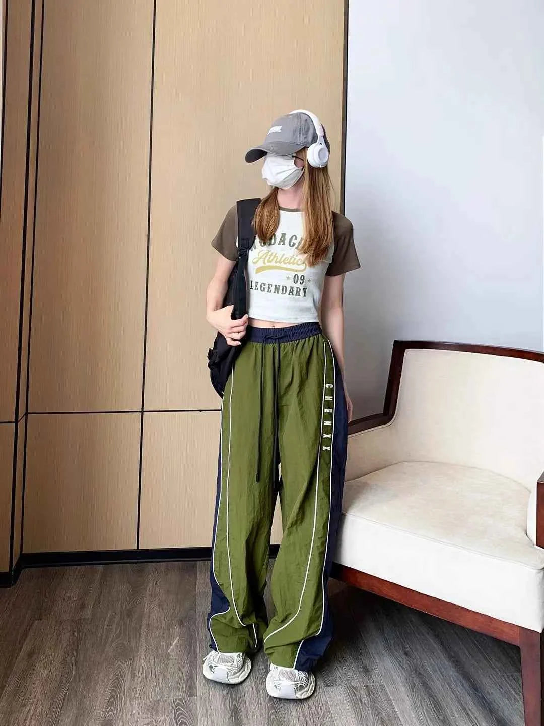 Streetwear Cozy Patchwork Striped Wide Leg Sweatpants