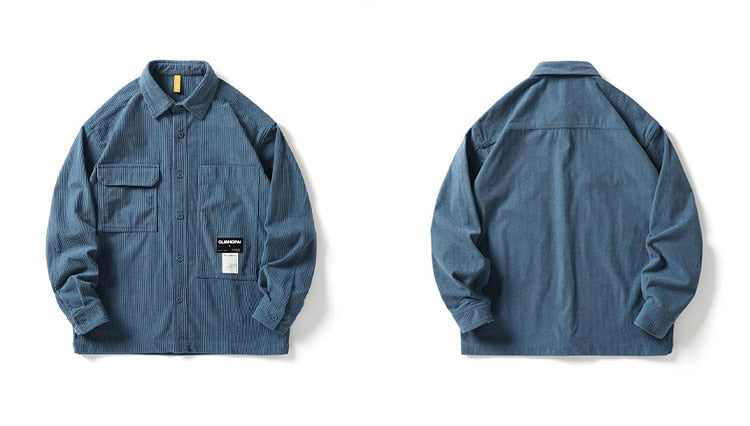 Corduroy Waffle Plaid Semi Collar Overshirt