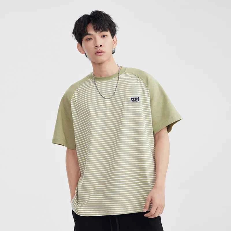 High-Quality Striped Splice Loose Casual Summer T-Shirt