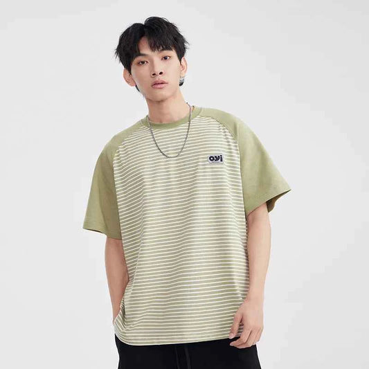 High-Quality Striped Splice Loose Casual Summer T-Shirt