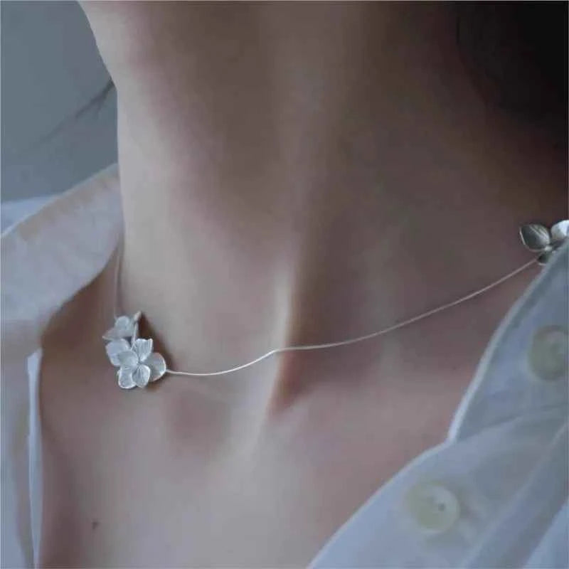 Fine Sterling Silver Flower Choker Necklace