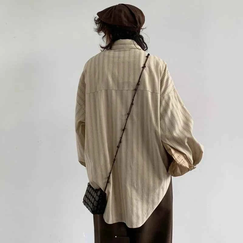 Vintage Striped Loose Casual Long Shirt