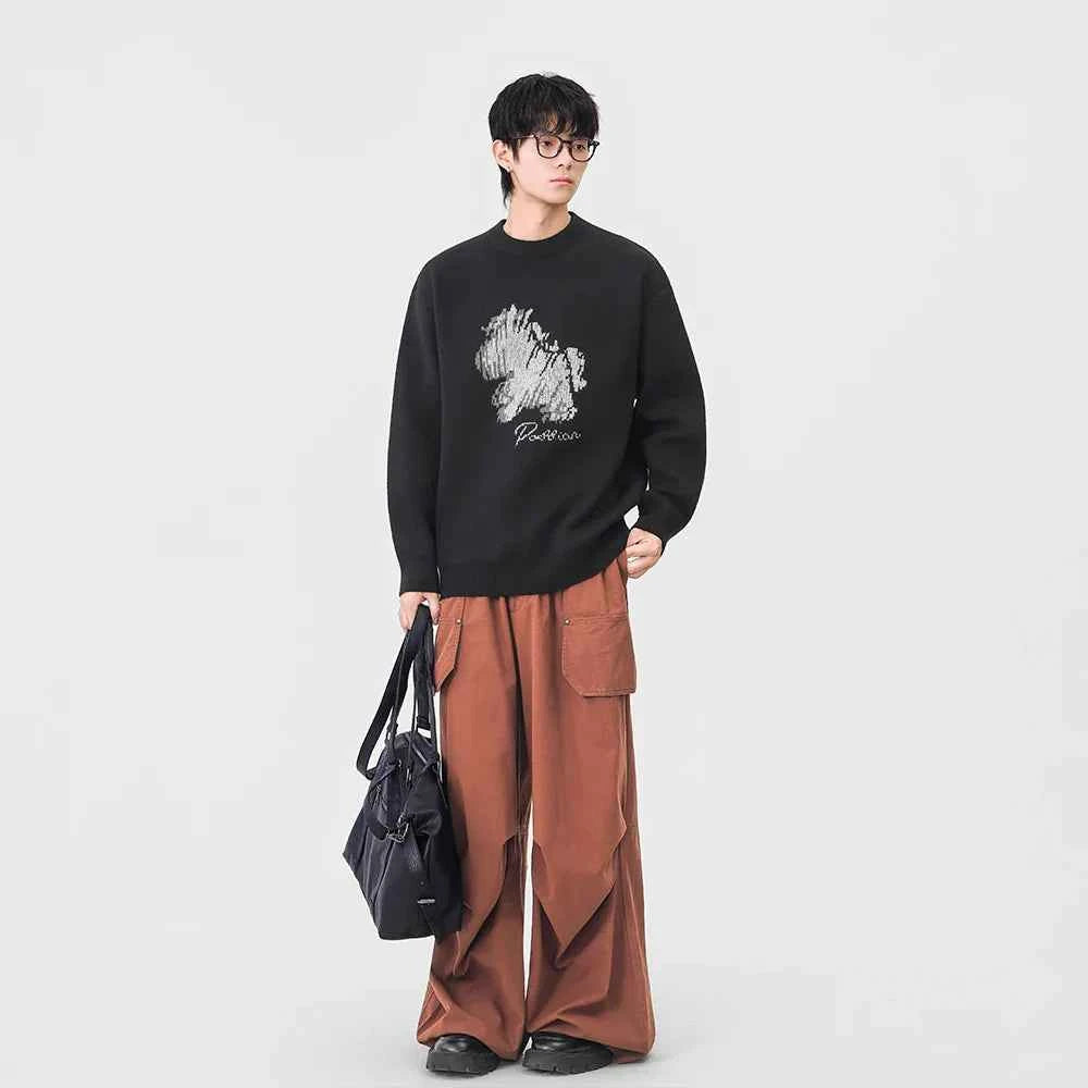 Abstract Unicorn Pattern Knitted Crew Neck Sweater