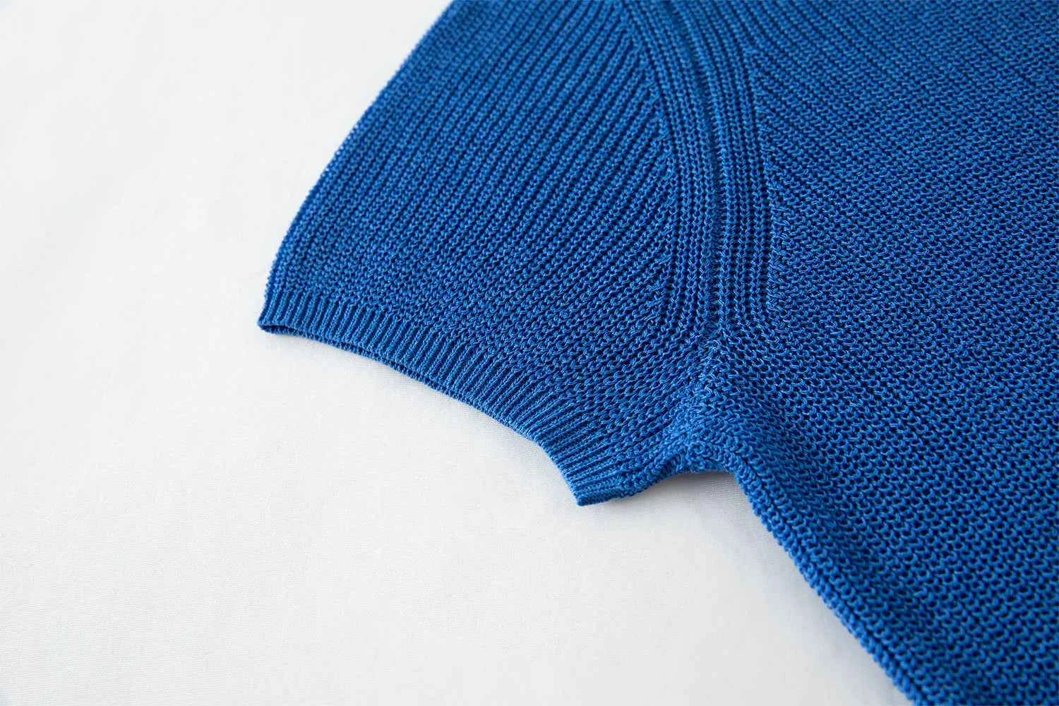 Women Retro Casual Blue Nautical Style Knit T-Shirt