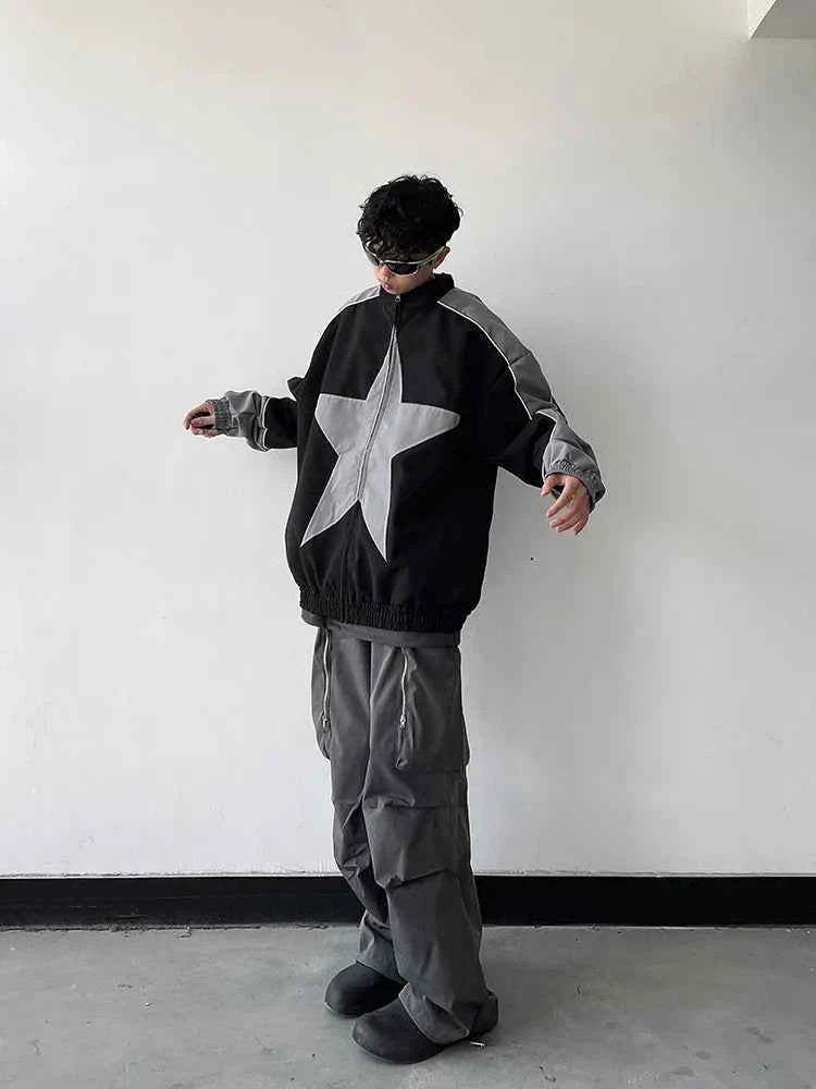 Retro Patchwork Star Varsity Jacket