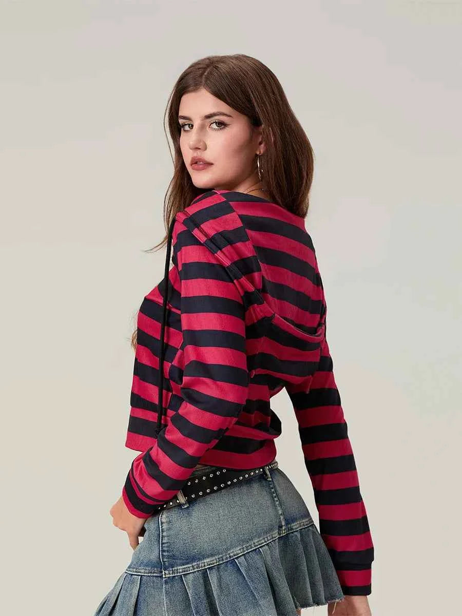 Easy Match Striped Zip-Up Hooded Sweatshirt
