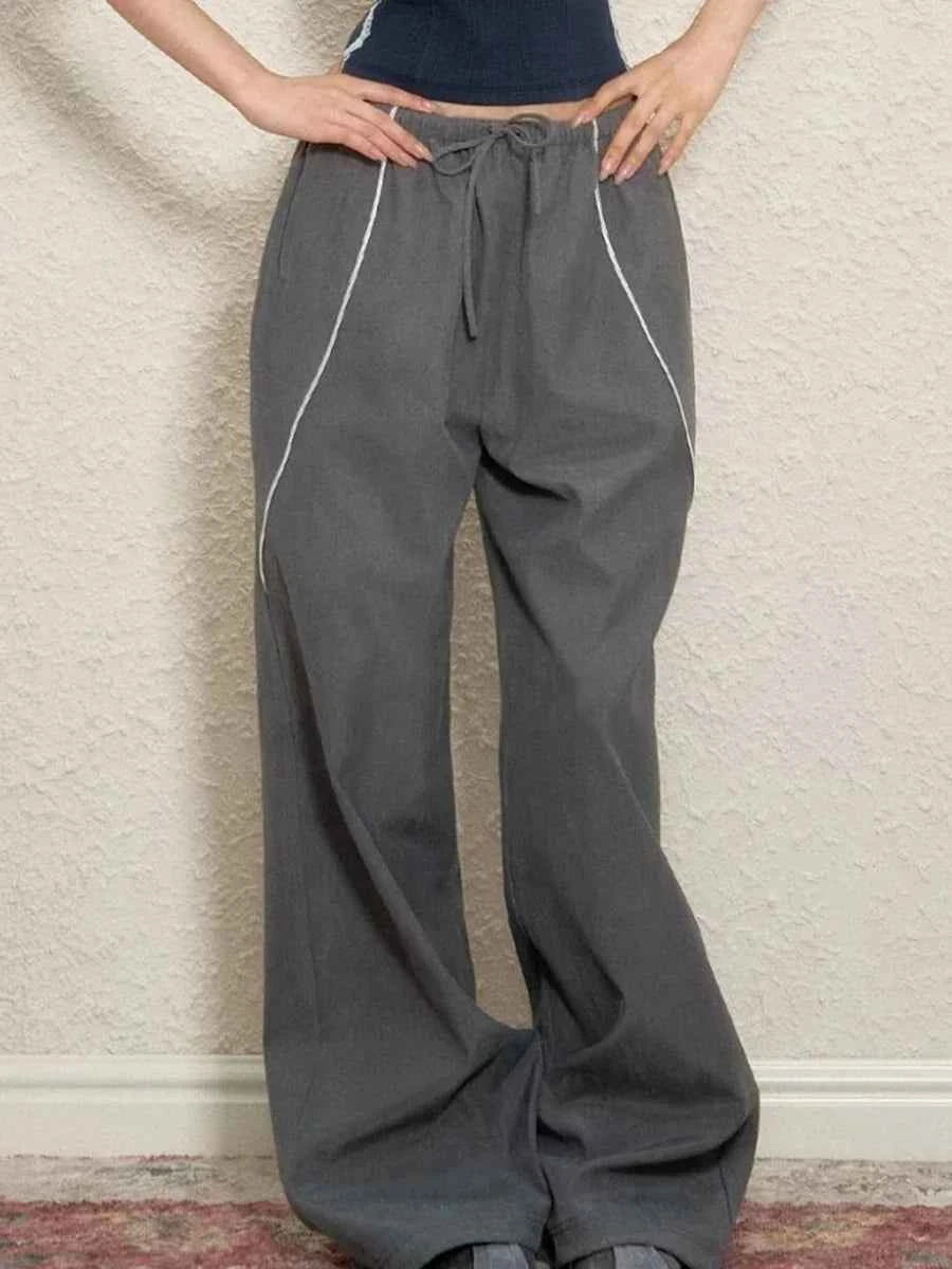 Elevated Hit Color Loose Casual Wide Leg Pants