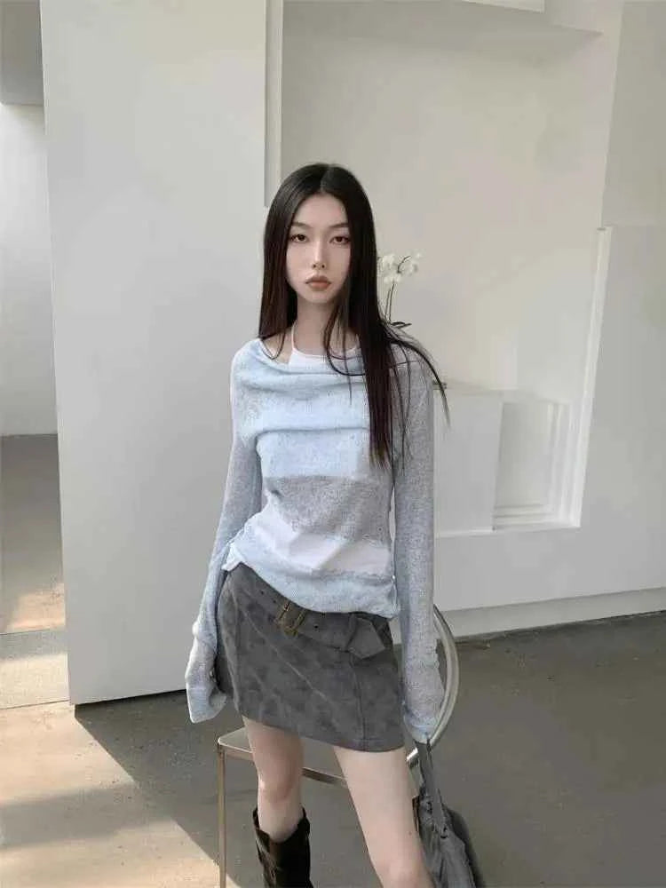 Elegant Fake Two-Piece Halter T-Shirt
