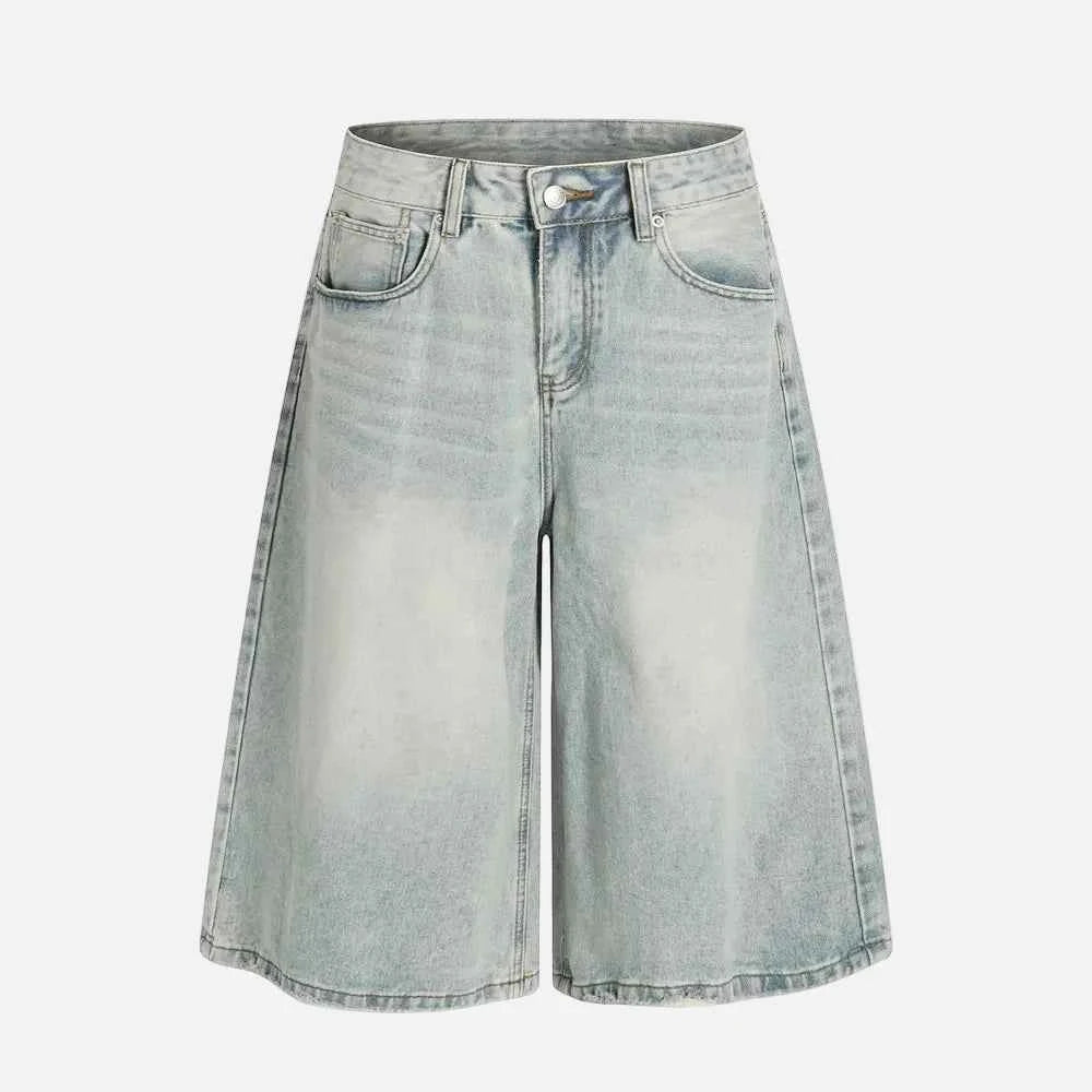 Streetwear Retro Distressed Washed Wide Leg Jorts