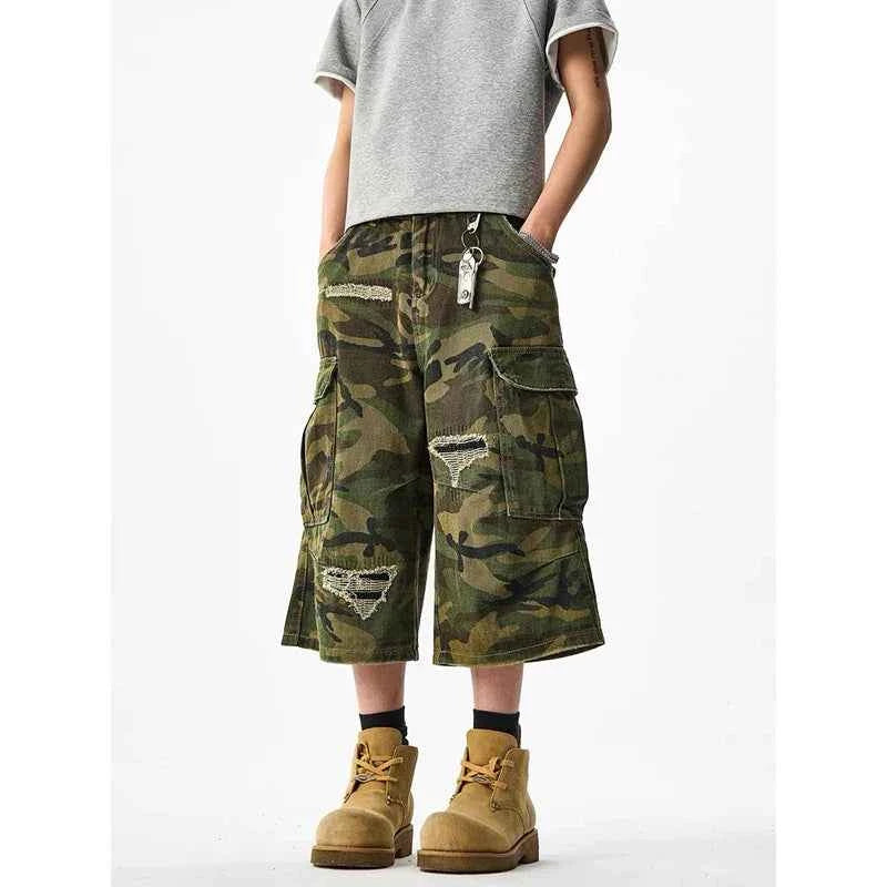 Durable Streetwear Camouflage Wide Leg Cargo Jorts