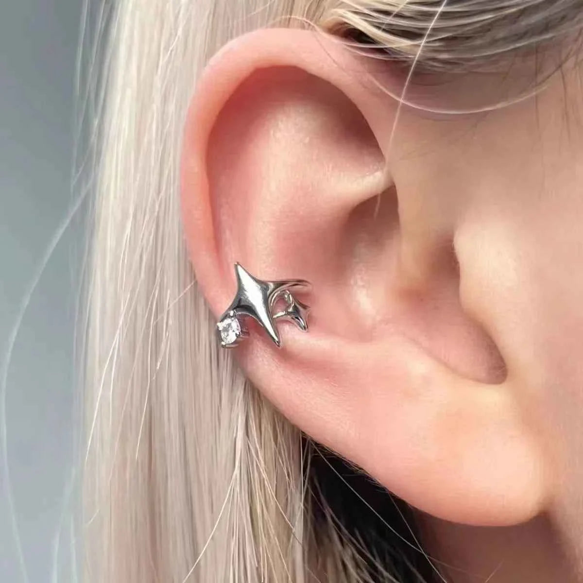 Gothic Punk Silver Cross Star Earrings