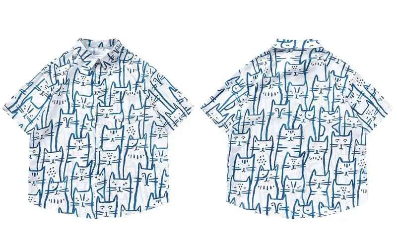 Funny Cartoon Cats Graphic Print Oversize Shirt