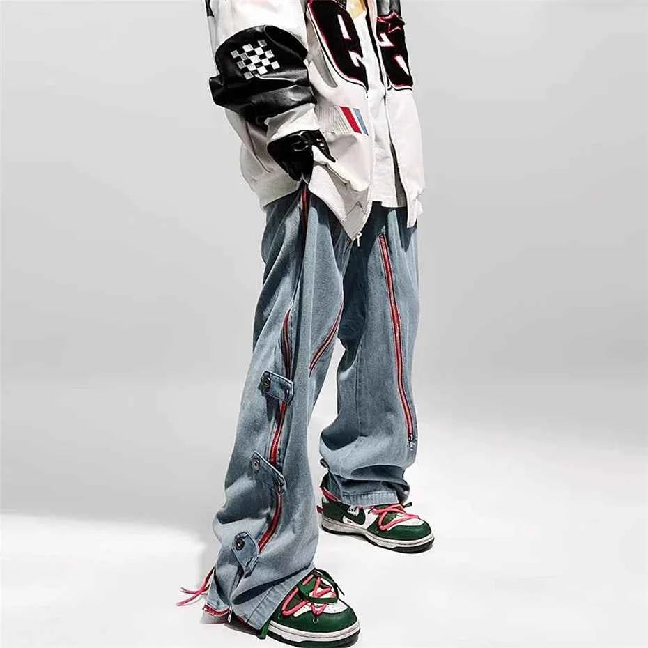 Men's Vintage Punk Zipper Wide Leg Jeans