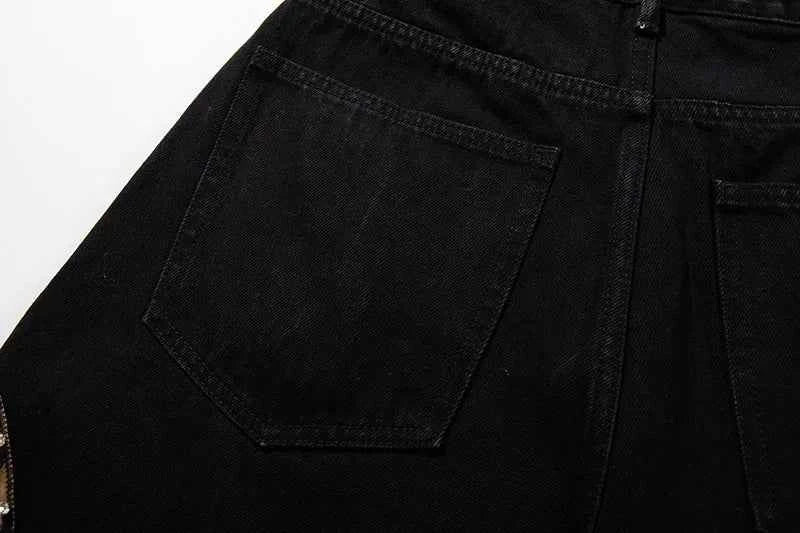 Trendy Leopard Patchwork Black Denim Jeans