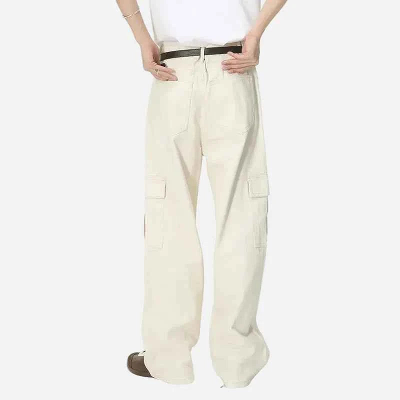Trendy Solid Color Washed Denim Cargo Jeans