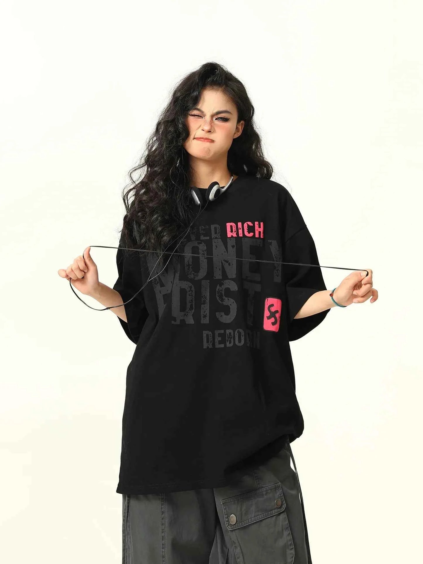 Retro Letter Print Crew Neck T-Shirt