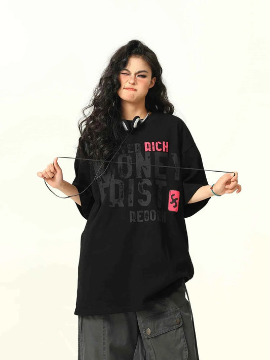 Retro Letter Print Crew Neck T-Shirt
