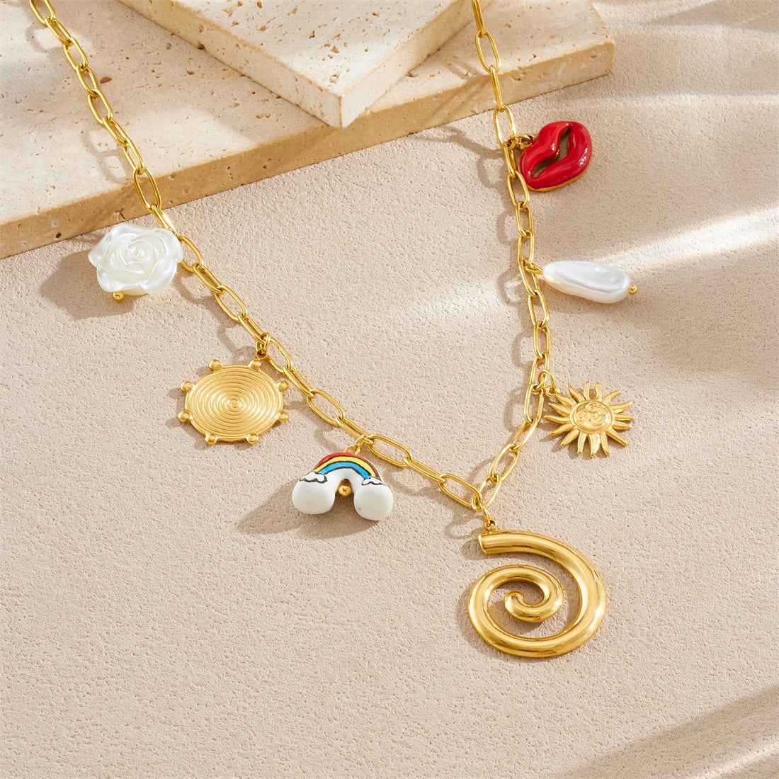 Golden Circle Sun Pearl Pendant Necklace