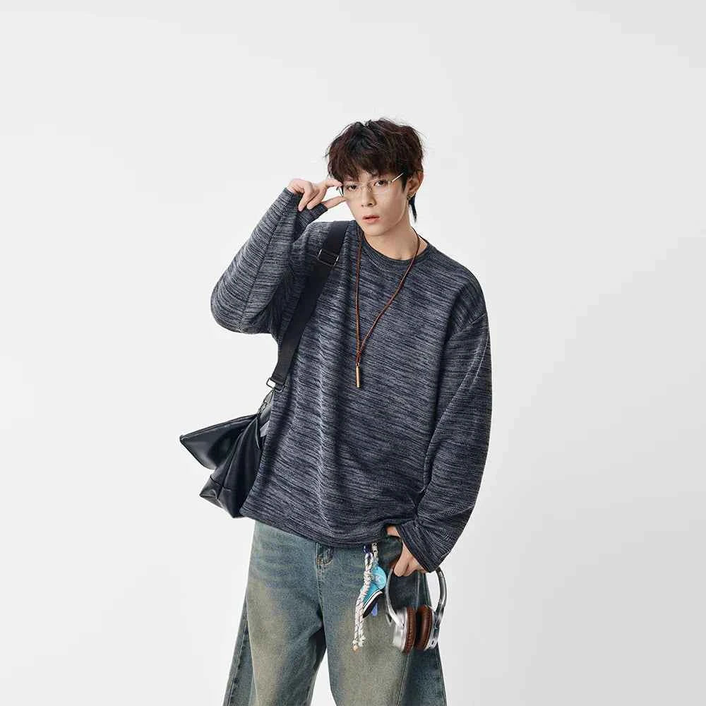 Textured Knit Crew Neck Long Sleeve Sweatshirt